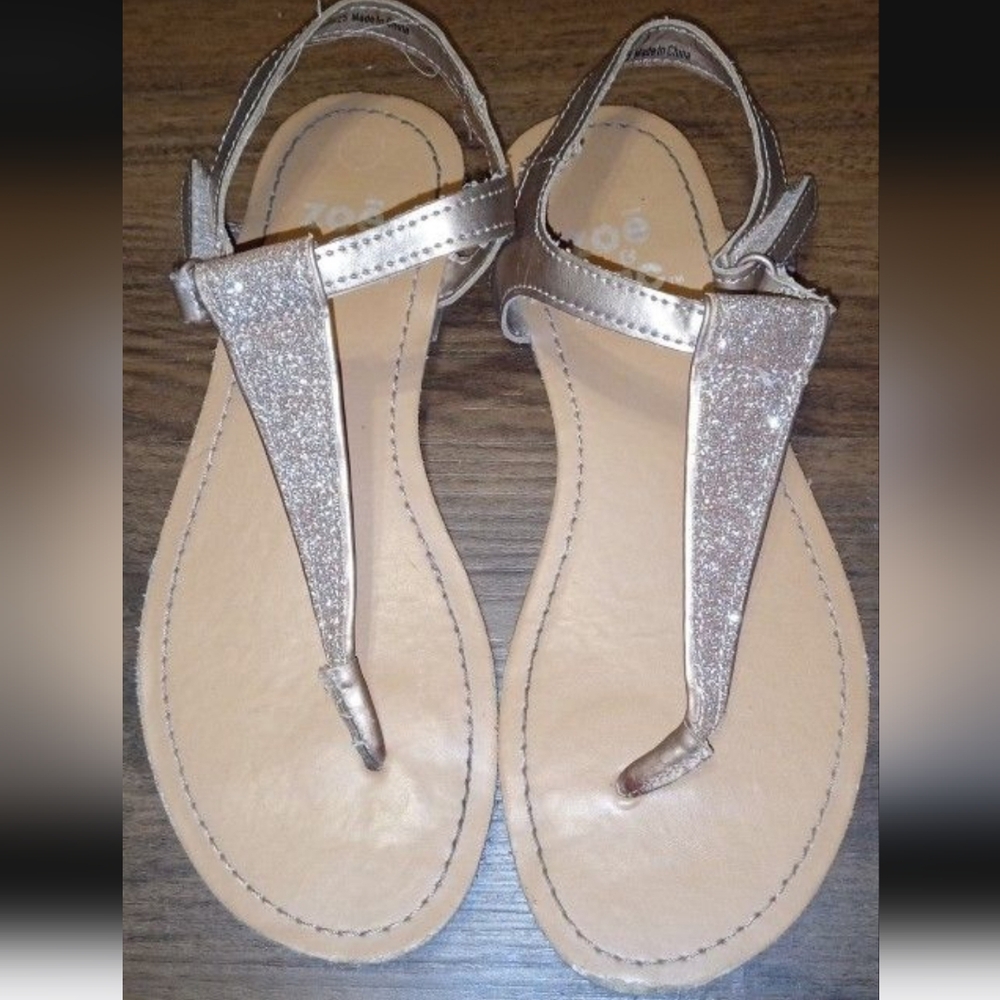 Gently Worn Girls Size 2 Zoe and Zac Sandals with Sparkly Gold Thong